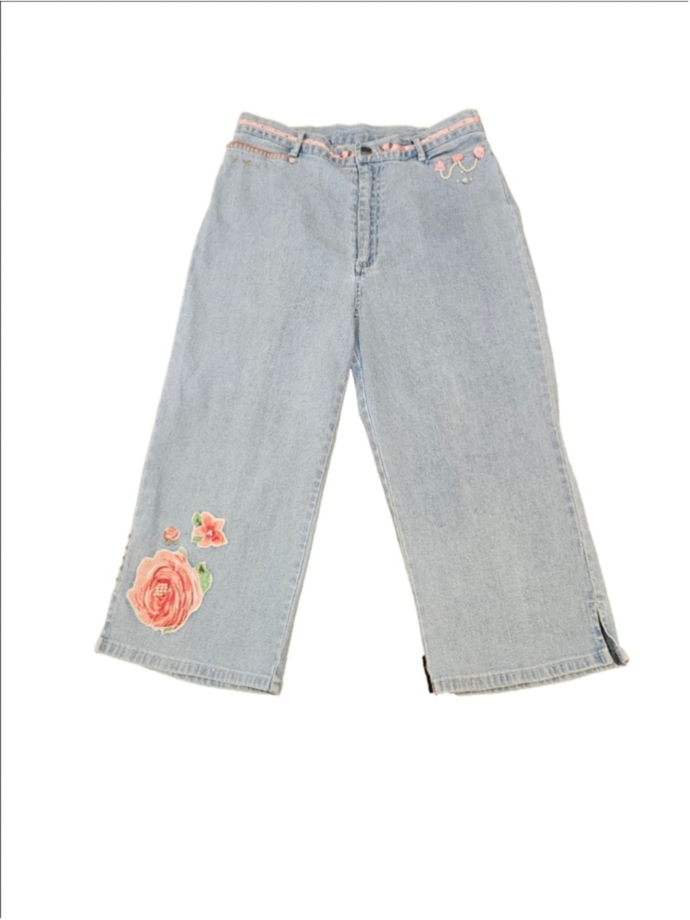 Women's GW Jeans Co. Y2K 90s VTG Cropped Jeans Size 10 Blue Floral Embellished